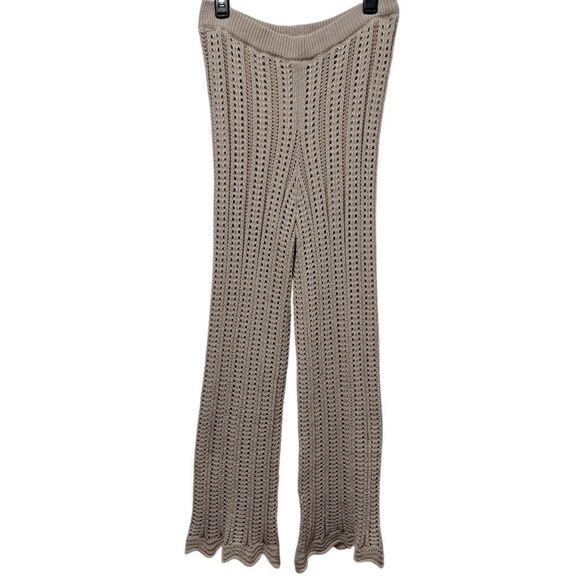 Solitaire 2 Piece Set Crochet Boho Knit Top/Pants Cover Up Large Oatmeal NWT - Picture 5 of 17